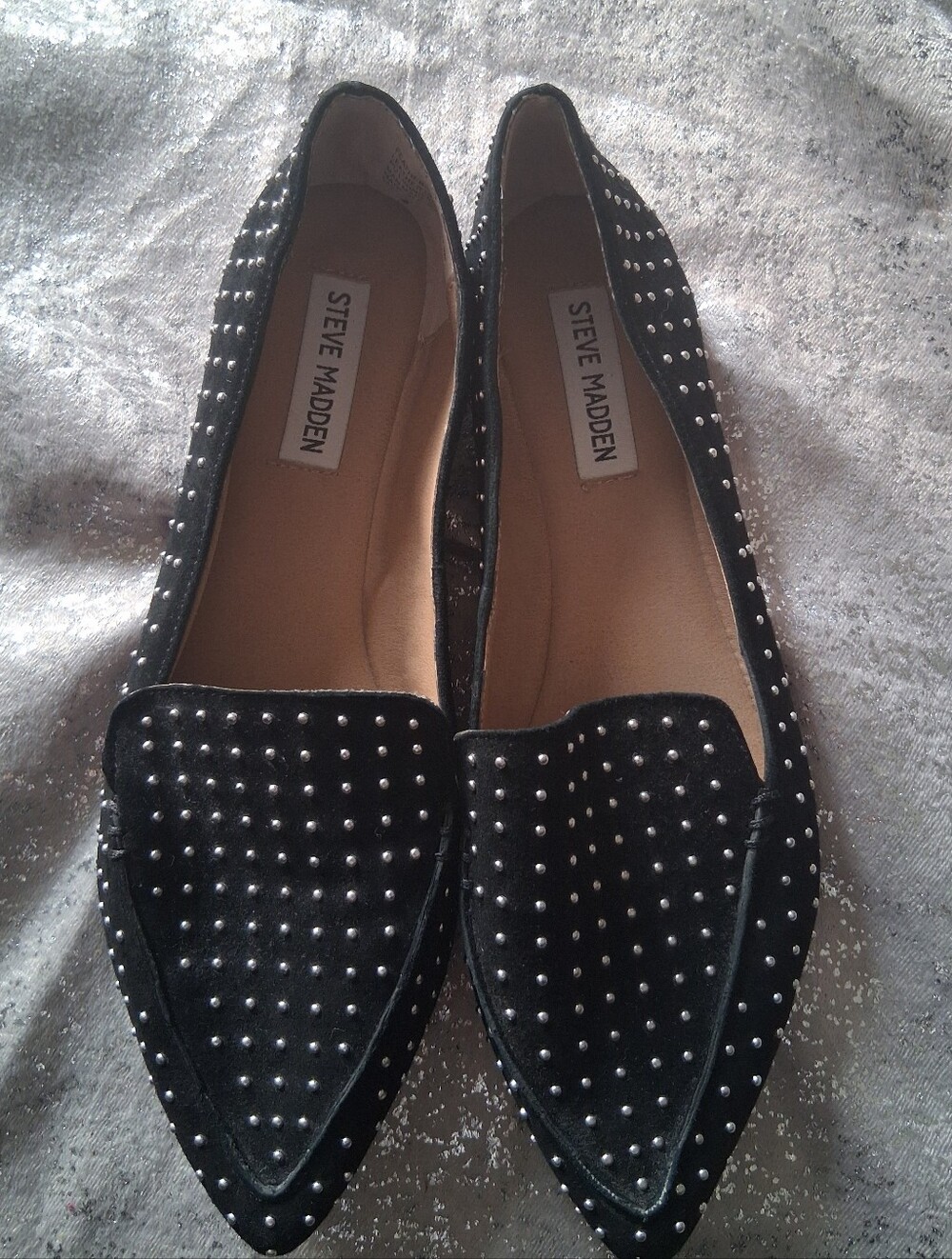Steve Madden Black Studded Pointed Loafers